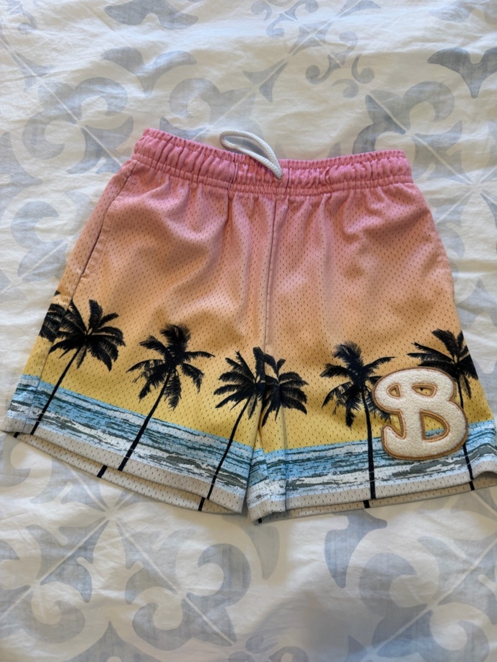 Boys Kids Palm-Print Gradient Pink & Yellow Beach Shorts